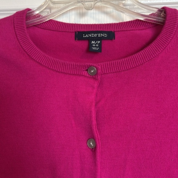 Lands' End women’s pink button down cardigan sweater size medium petite - Picture 2 of 8